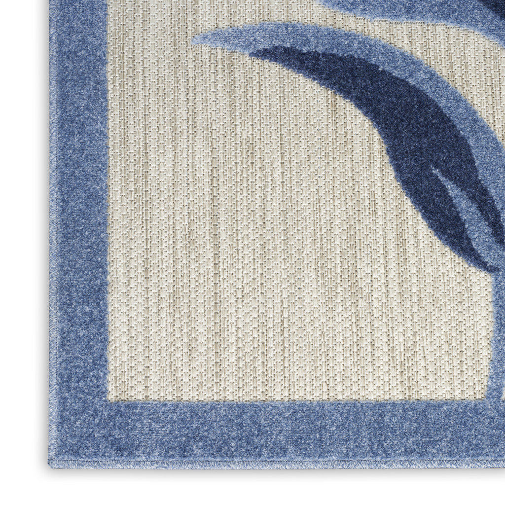 3' X 4' Blue and Gray Floral Indoor Outdoor Area Rug-5