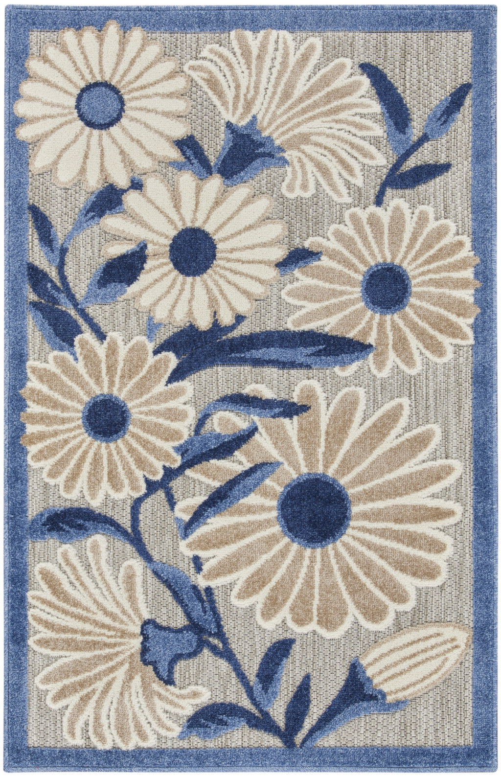 3' X 4' Blue and Gray Floral Indoor Outdoor Area Rug-2