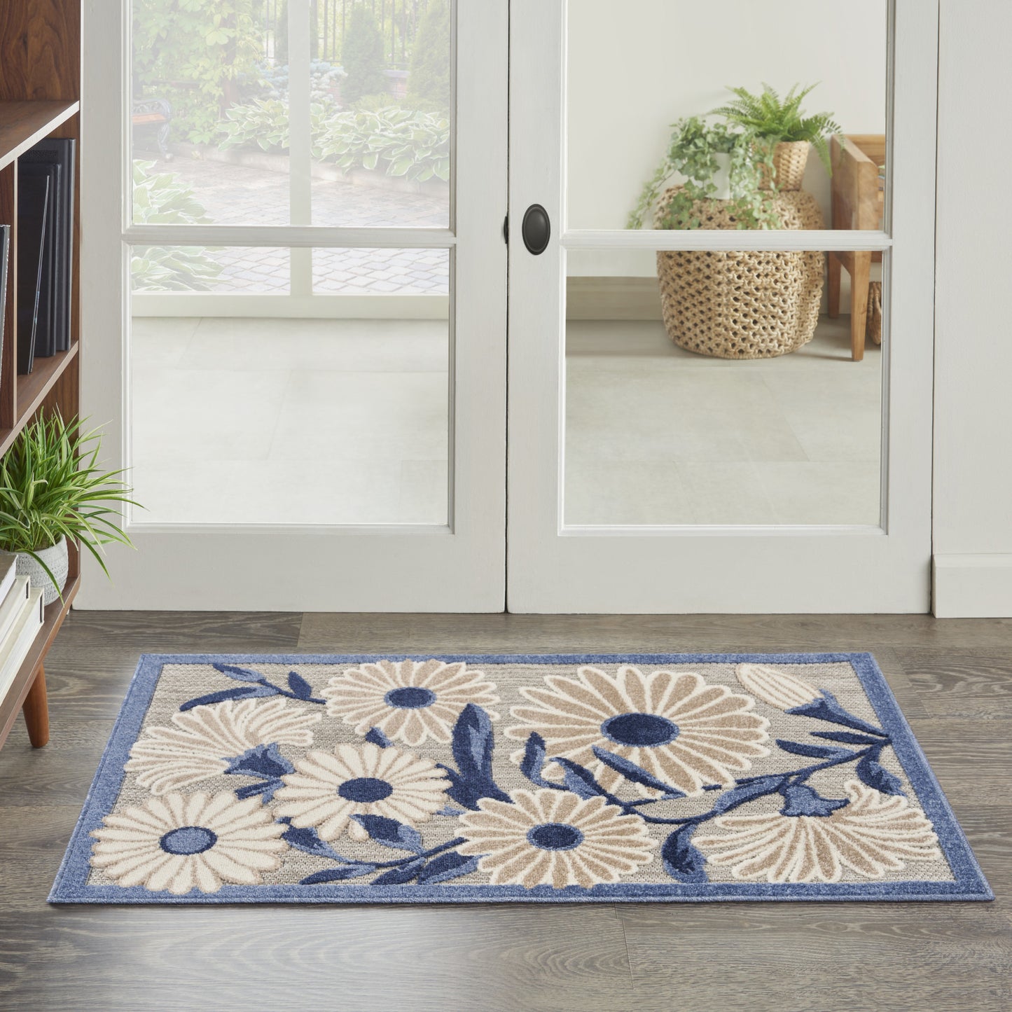 3' X 4' Blue and Gray Floral Indoor Outdoor Area Rug-7