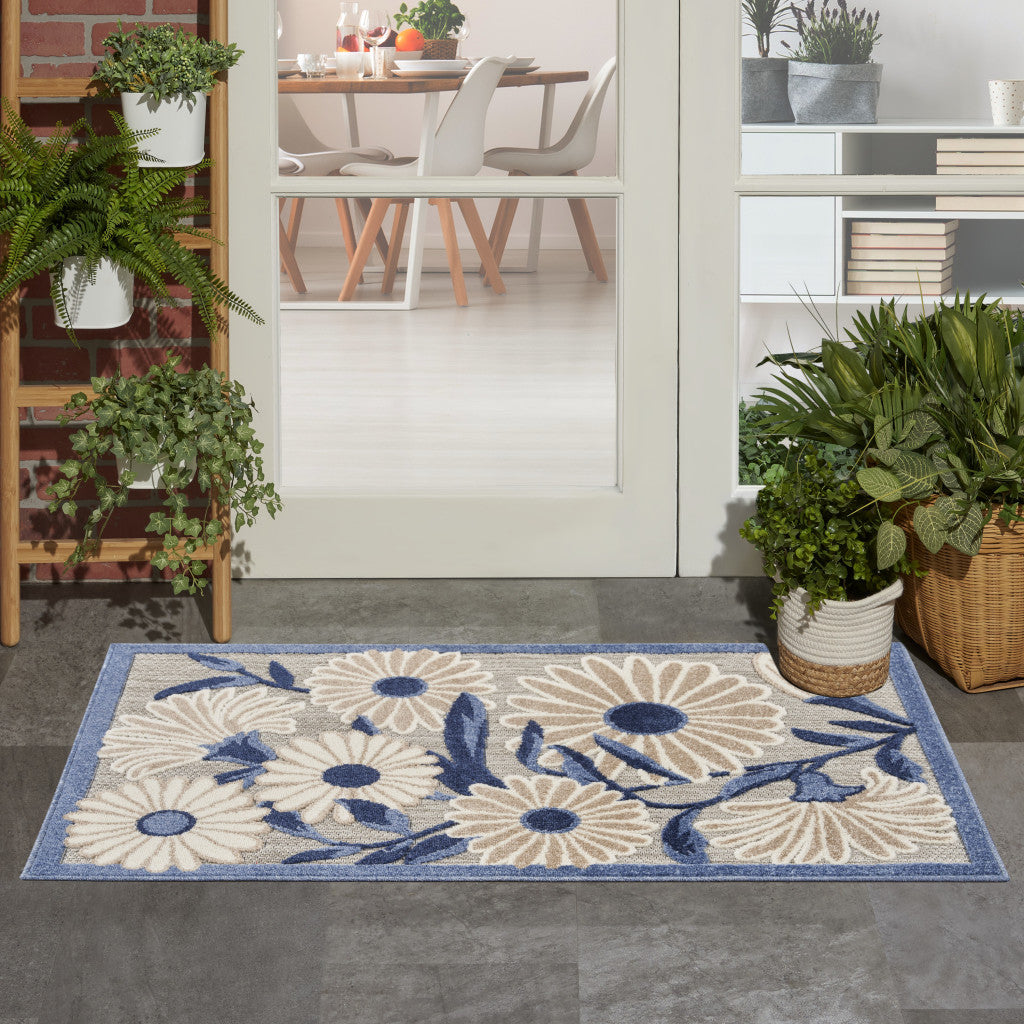 3' X 4' Blue and Gray Floral Indoor Outdoor Area Rug-8