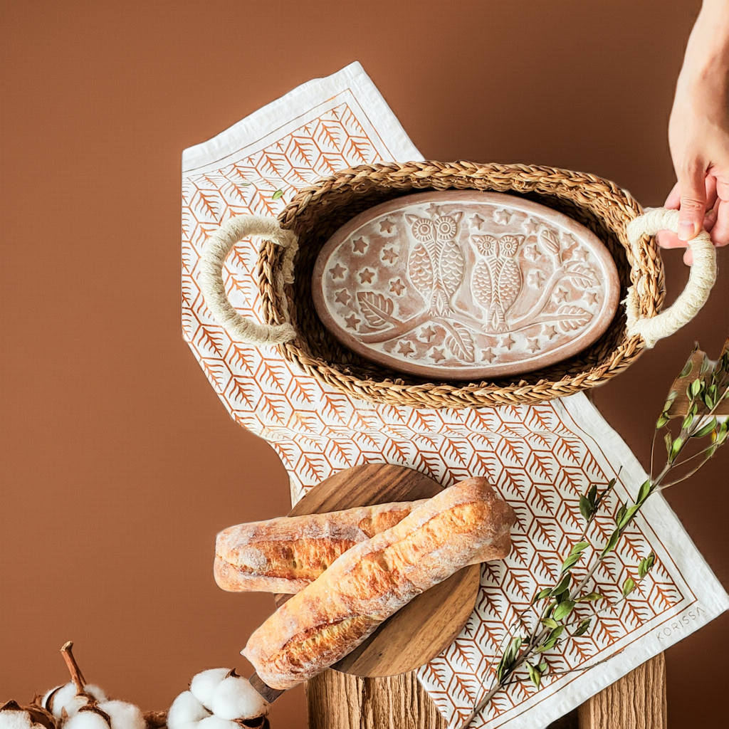 Bread Warmer & Basket Gift Set with Tea Towel - Owl Oval