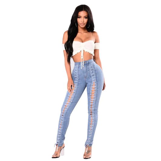 Chic Light Blue Denim High Waist Jeans - Bulk